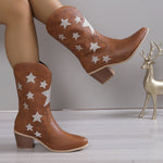 Bottes Martin à bout pointu et talon bloc à motif étoilé