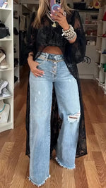 Lässiges Top mit Rundhalsausschnitt und Spitze, vorne kurz und hinten lang