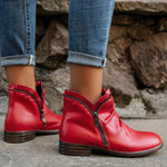 Double side zip pleated leather ankle boots