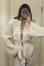 Cardigan en maille à col en V profond et bouton unique