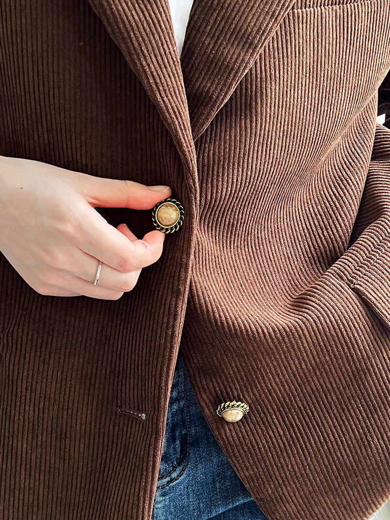blazer vintage en velours côtelé avec boucle en métal ample