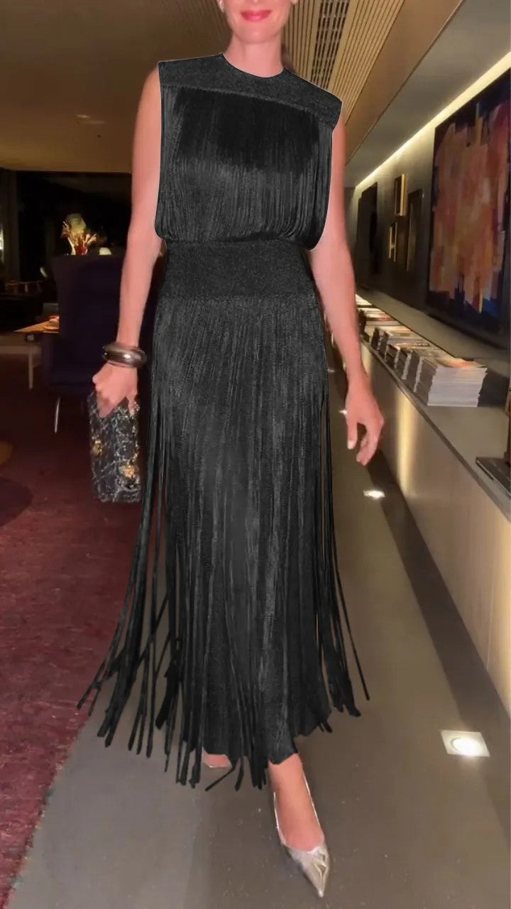 Elegant tassel sleeveless long party dress