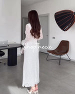 Opulenza misurata Abito da sera aderente con maniche lunghe e bordi in pizzo