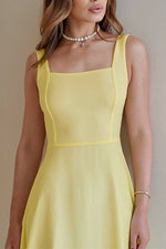 Solid color sleeveless square neck open back vest dress