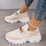 Metal chain thick breathable fly knit sneakers