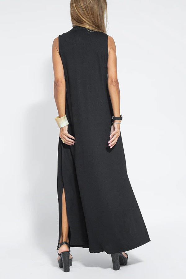 Elegant V-neck Sleeveless Long Dress Matching Vest Cardigan