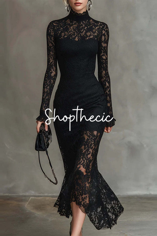 Black Lace high-waisted bodycon maxi dress