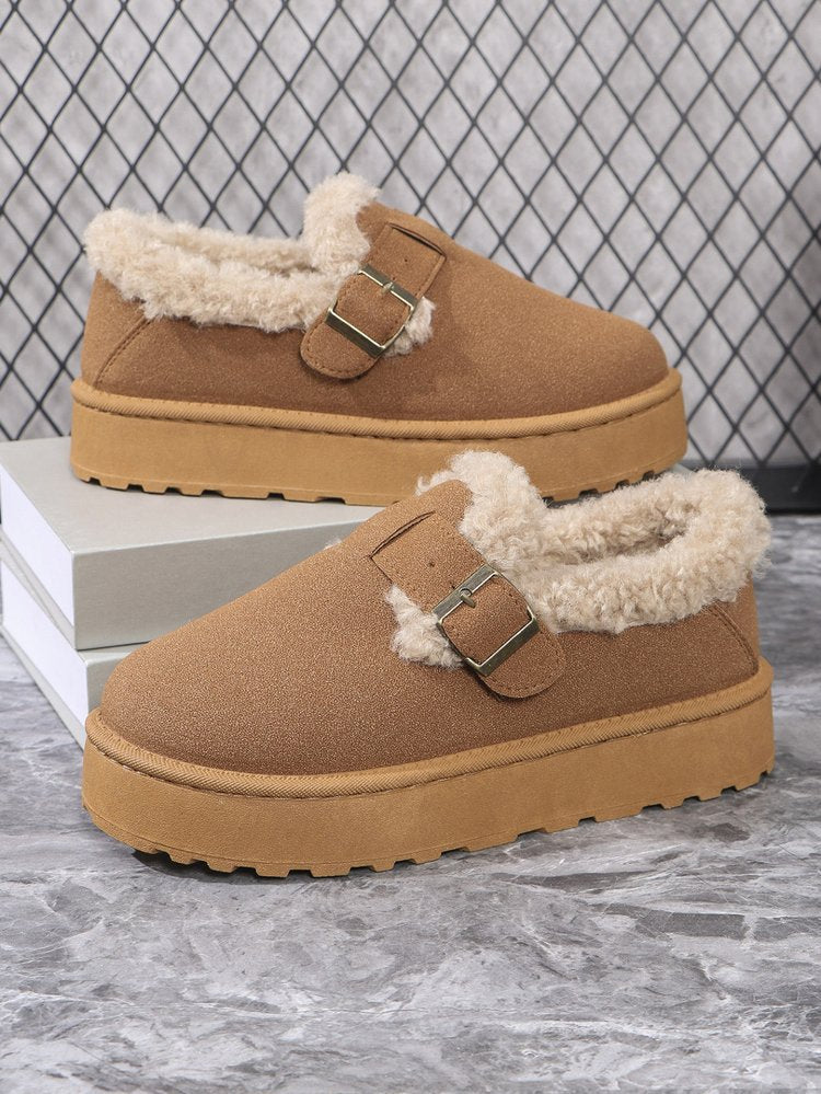 Kurze Schneestiefel aus Plüsch mit runder Spitze und dicker Sohle