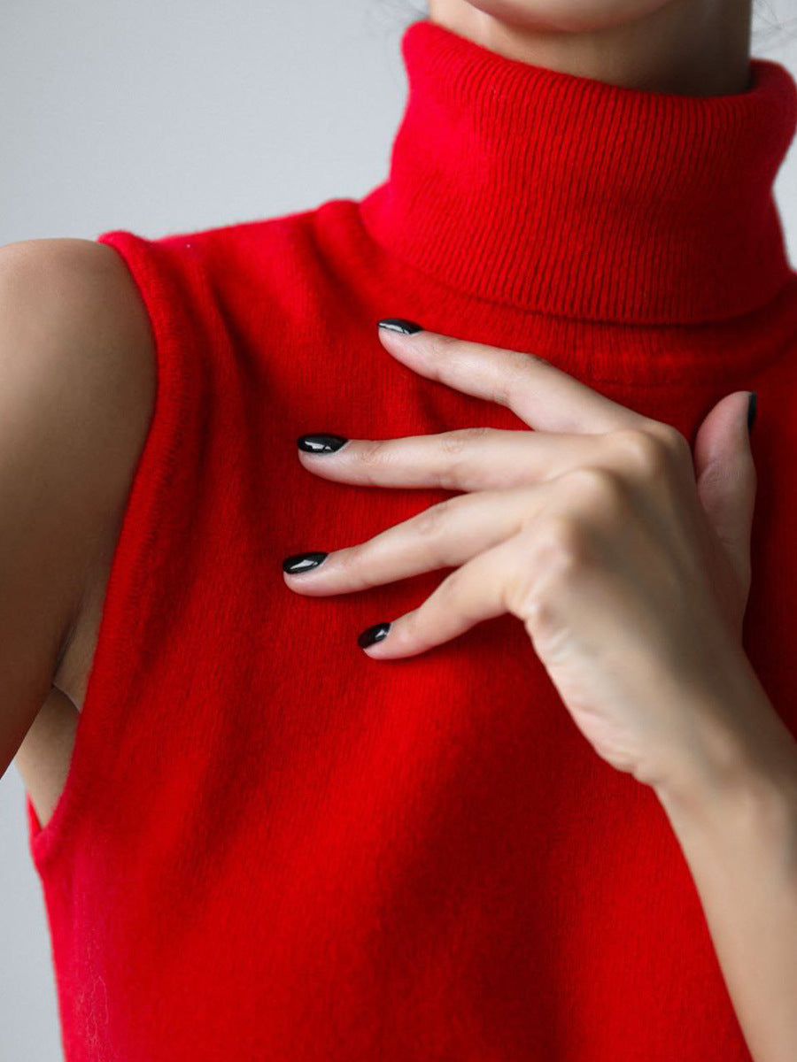 Pull sans manches à col roulé, haut sans manches simple