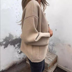 Simple and versatile round neck long-sleeved woolen coat
