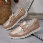Champagne Leaf-Shaped Metallic Buckle Flat Loafers