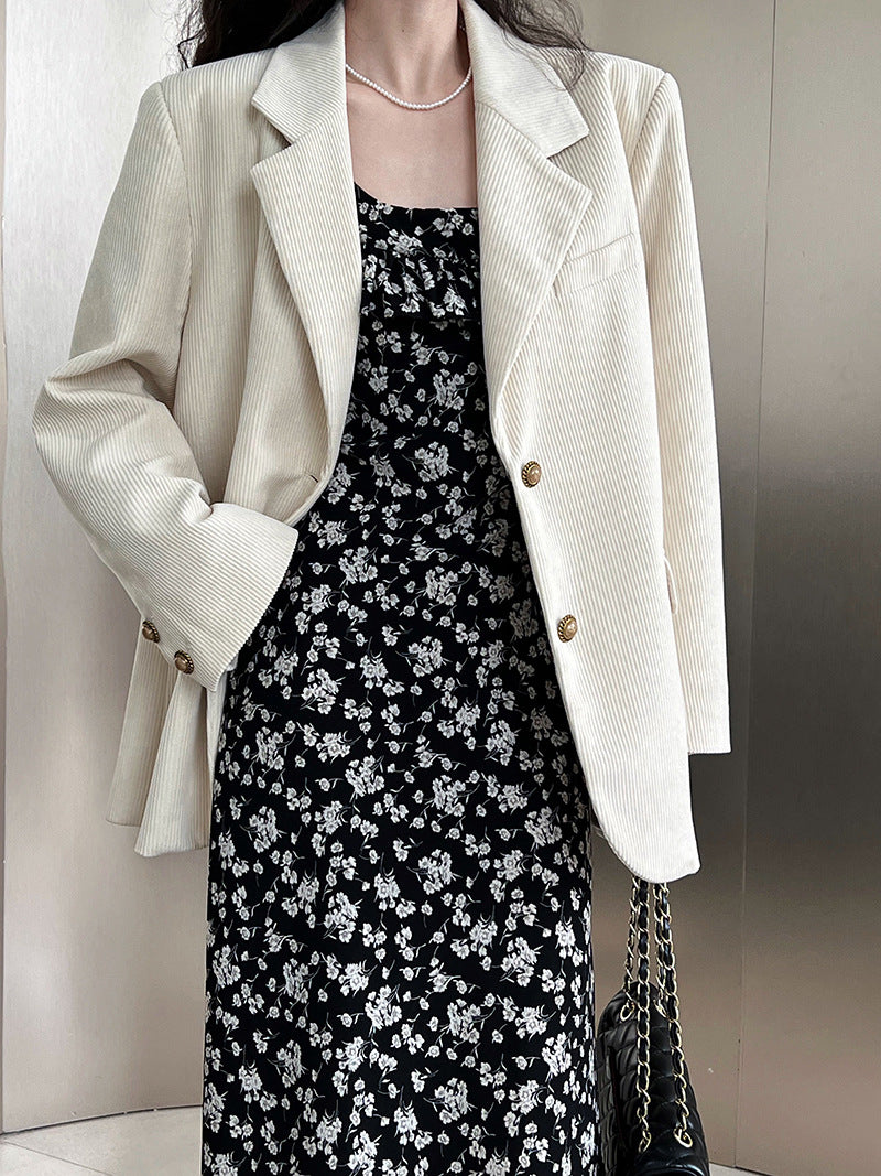 blazer vintage en velours côtelé avec boucle en métal ample