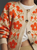 Elegant button long-sleeved floral jacquard knit cardigan jacket