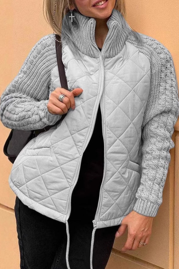 Knitted turtleneck and sleeve paneled padded jacket