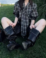 Retro side buttons above-the-knee length Western cowboy Boots