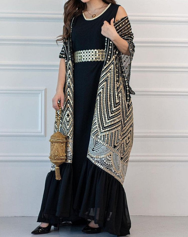 Wunderschönes Cape-Mantelkleid mit Fledermausärmeln, zweiteilig