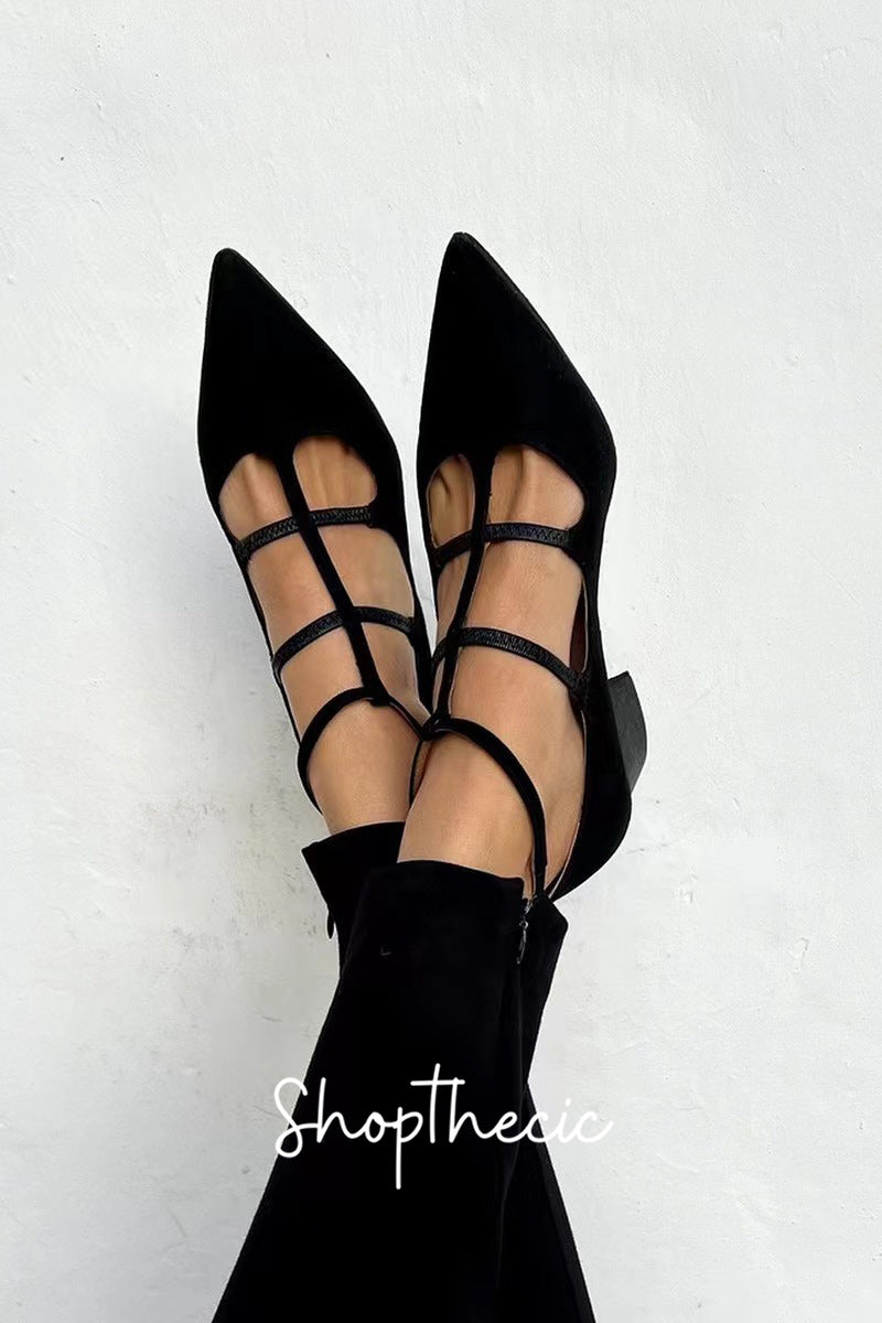 Black pointed Low heel Roman Sandals