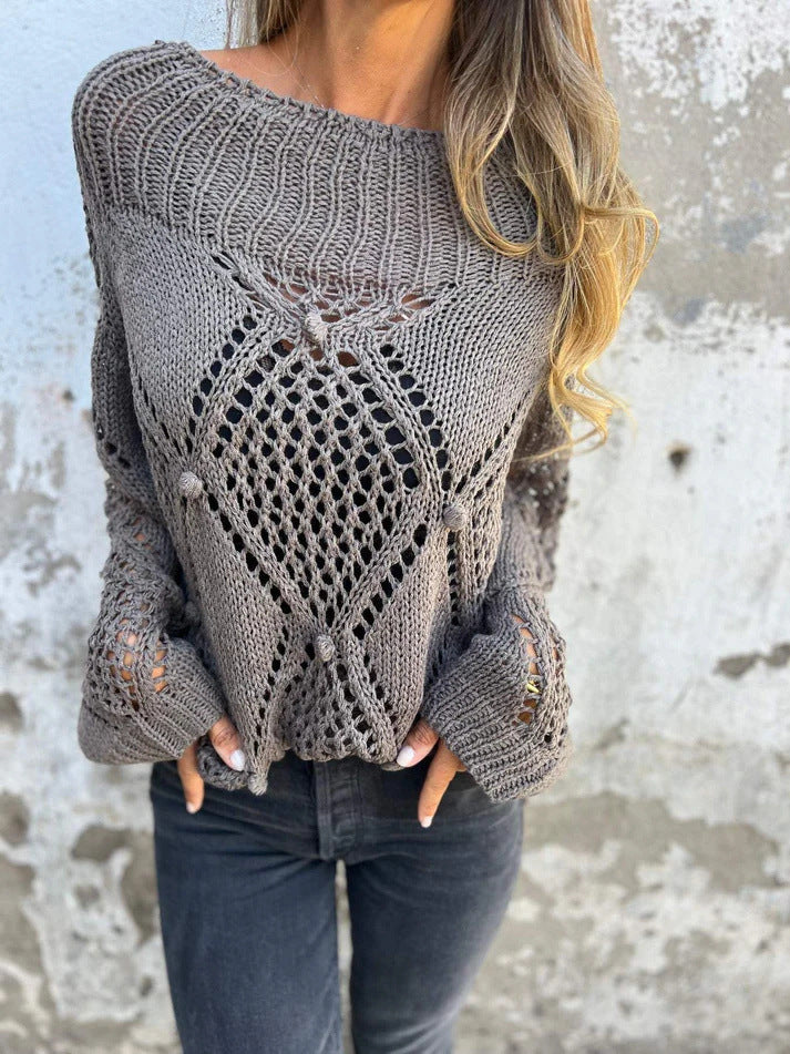 Lockerer, hohler Rundhals-Strickpullover
