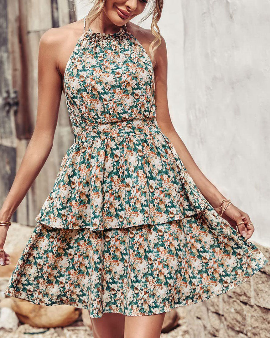 Neckholder-Kleid mit rückenfreiem, geblümtem Muster und ärmellos