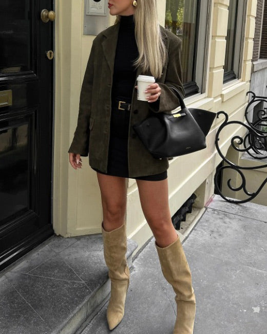 Old Hollywood Glam suede midi jacket