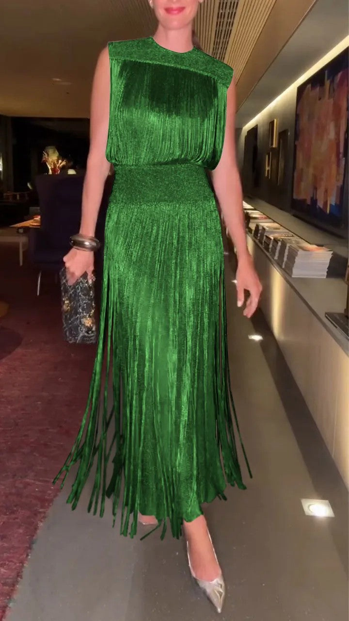 Elegant tassel sleeveless long party dress