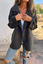 Langärmliger Button-Down-Wollmantel mit Revers