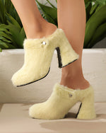 Chunky heeled platform furry shoes