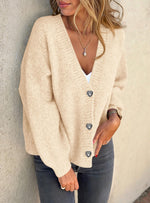 Long-sleeved button-down loose chunky knit sweater