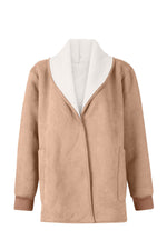 Langärmlige Thermojacke aus Wildleder und Lammwolle mit Revers