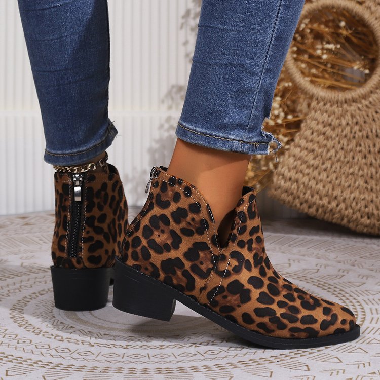 Chaussures Chelsea simples léopard en daim marron