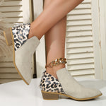 Suede leopard print paneled back zip booties