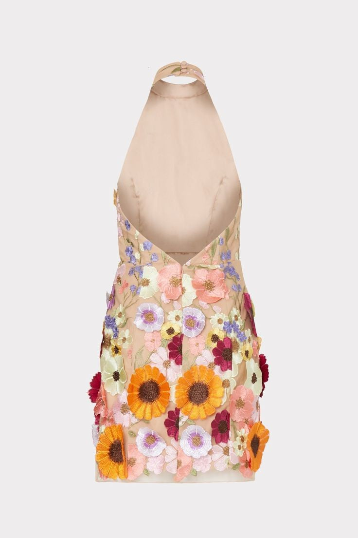 Mini-robe dos nu brodée en trois dimensions