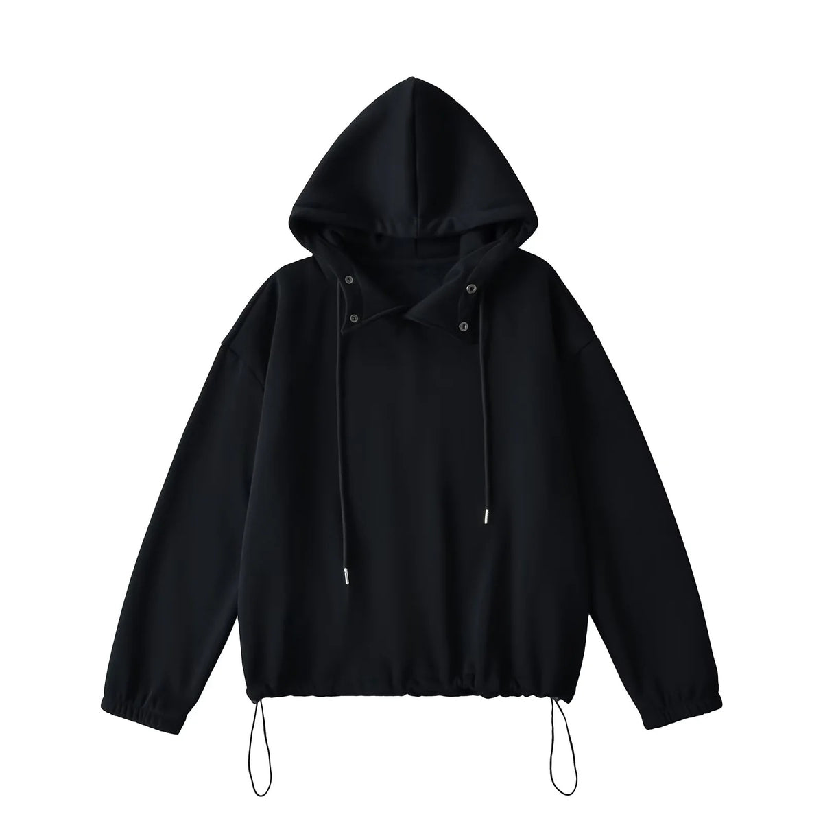 Half High Collar with Button Details Thick Loose Hoodie