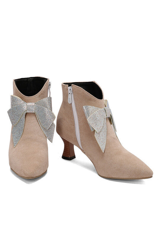 Bow-tie mid-heel pointed-toe Chelsea ankle boots