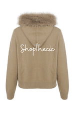 Khaki fuzzy dual-separating zipper hooded sweater cardigan