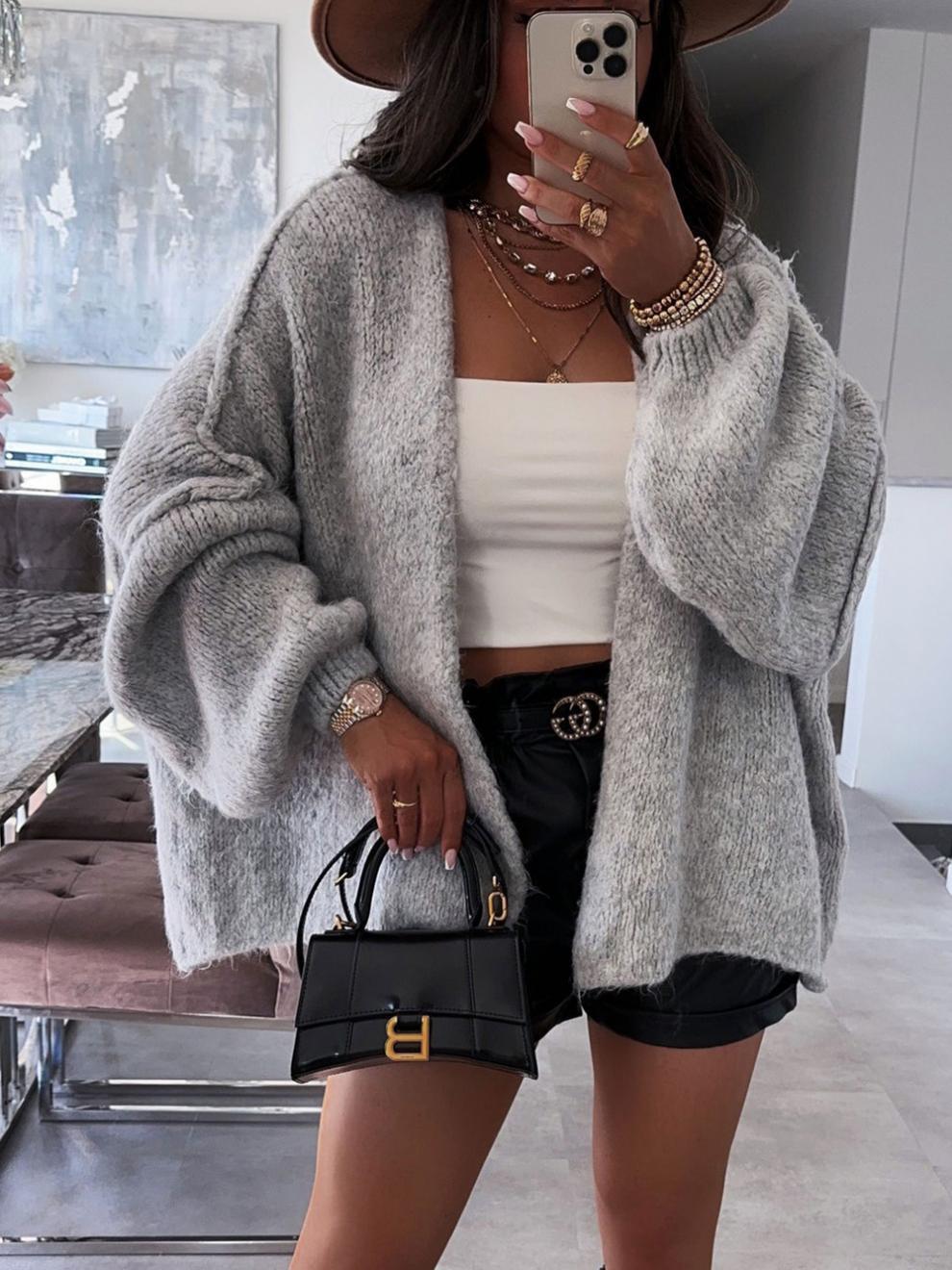 Dusk Till Dawn Loose solid color mid-length knitted cardigan