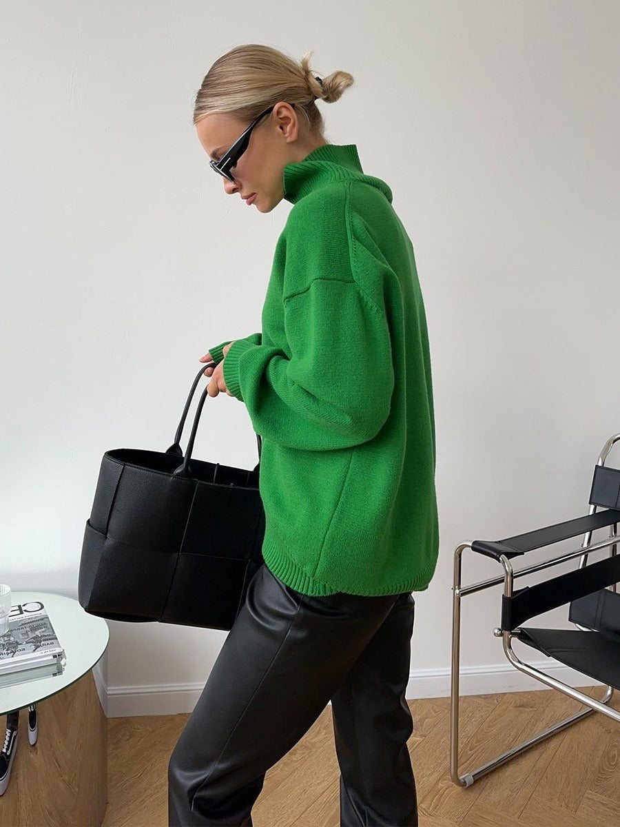 Loose-fitting turtleneck simple solid color pullover sweater