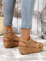 Thick wedge strappy studded sandals