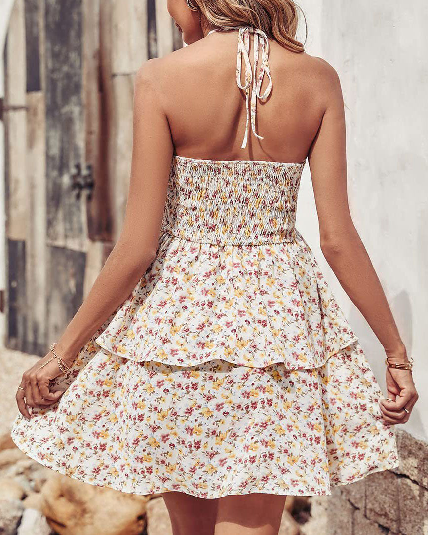 Neckholder-Kleid mit rückenfreiem, geblümtem Muster und ärmellos