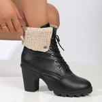 Bottes courtes rétro en daim à bout rond et talon épais à lacets