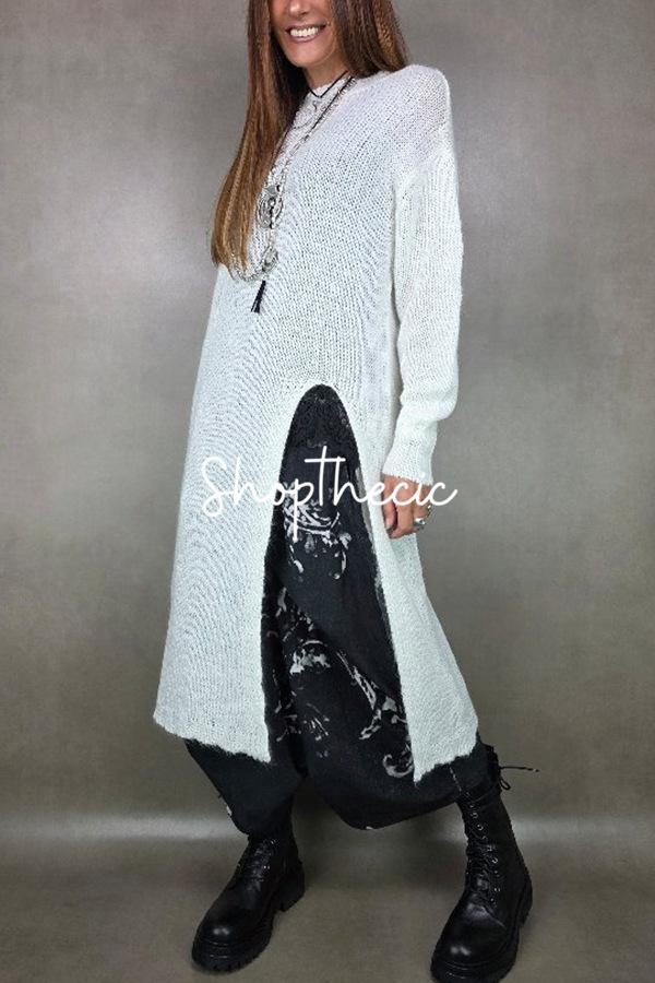 Abito in finto maglione a due pezzi con orlo spaccato e maniche lunghe