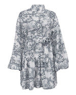 Retro A-Linien-Kleid mit Puffärmeln, Stehkragen und Schnürung