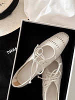 Chaussures Mary Jane vintage tissées à lacets creux et bout carré à talon épais