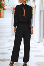 Stand collar slit three-quarter sleeve jumpsuit