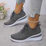 Rhinestones Woven Upper Hidden Heel lightweight walking shoes