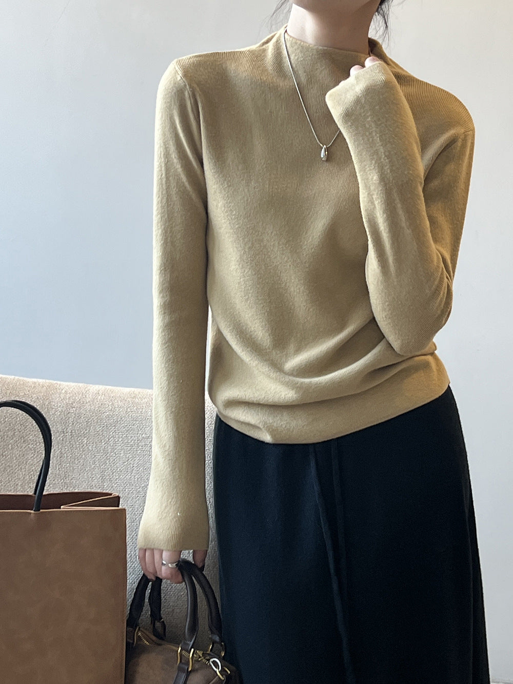 Half turtleneck brushed soft touch sweater