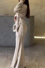 Drape Tie Shirt Top and Skirt Two-Piece Set