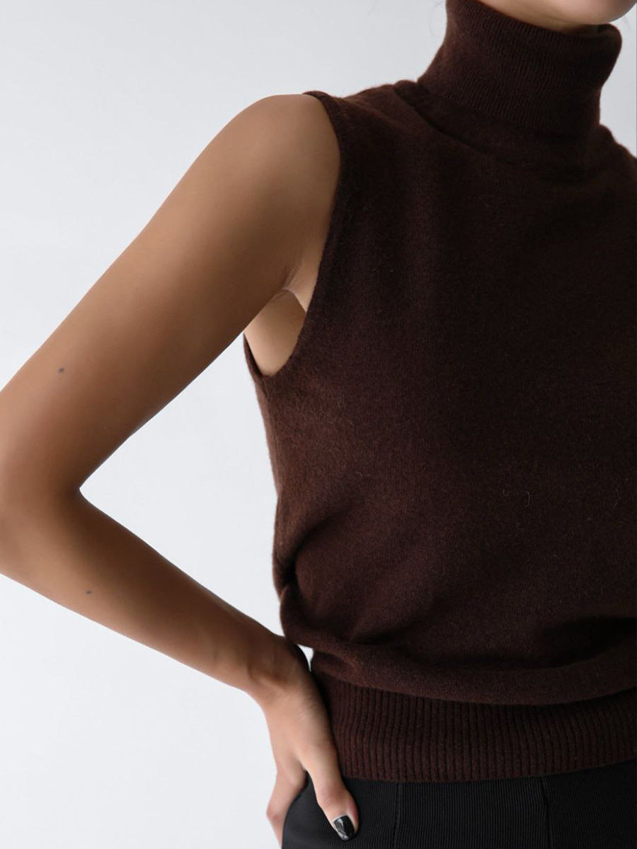 Pull sans manches à col roulé, haut sans manches simple