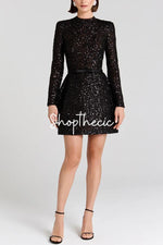 Abito con cintura elastica a maniche lunghe con paillettes nere