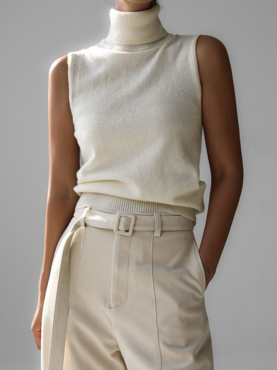 Pull sans manches à col roulé, haut sans manches simple